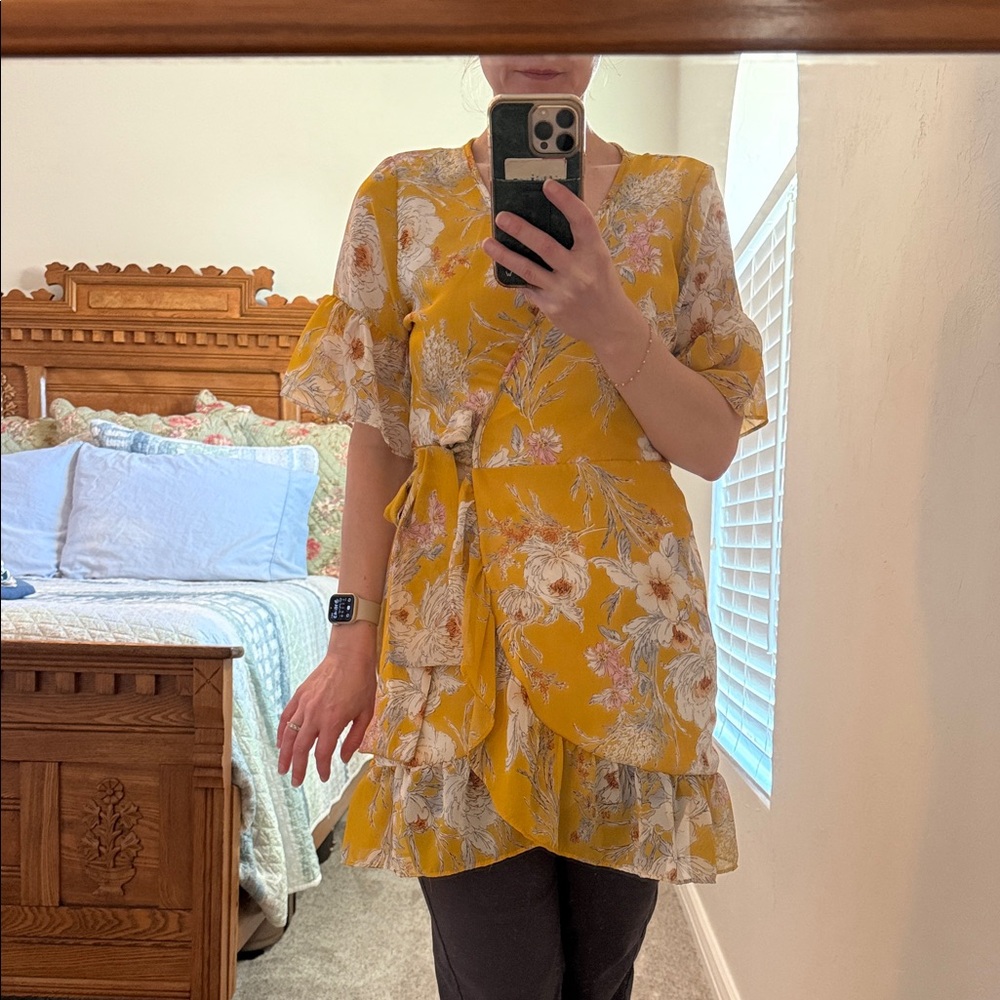 Floral Yellow Wrap Dress / Blouse